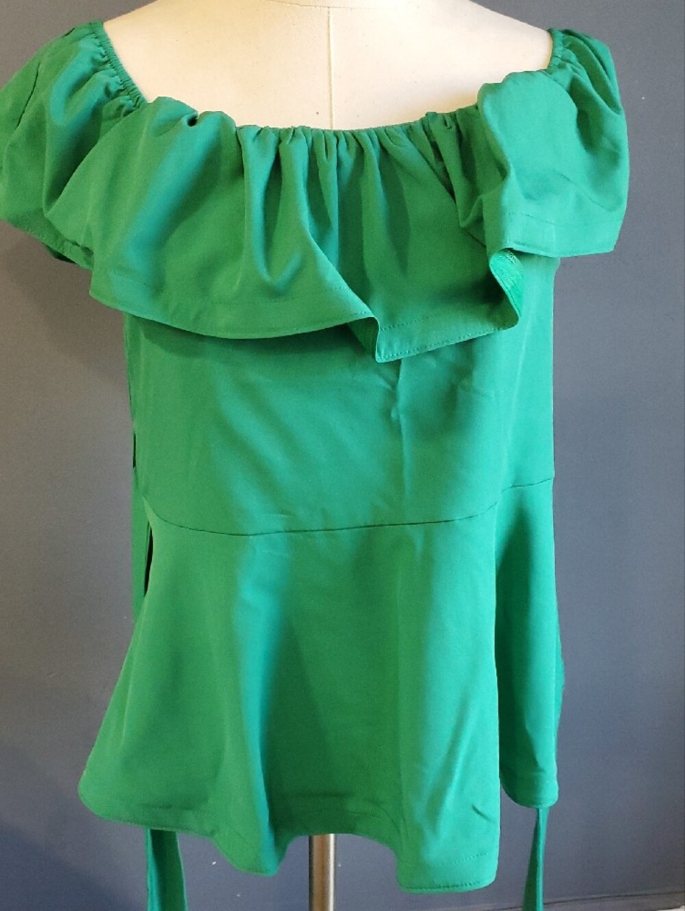 Haute Monde Emerald Green Off-Shoulder Ruffle Tie-Waist Blouse - Picture 6 of 13